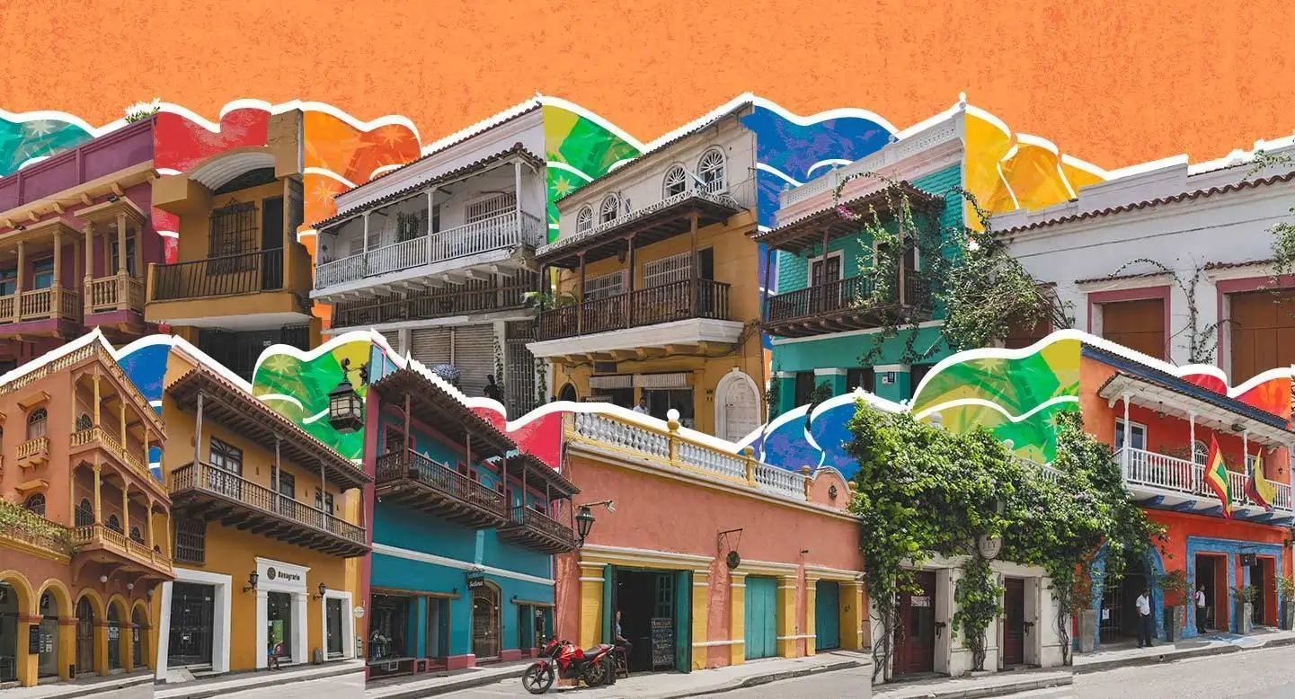 Arquitectura colonial y detalles urbanos del tramo histórico de la Calle Larga en Getsemaní, entre la Orden Tercera y la calle San Juan